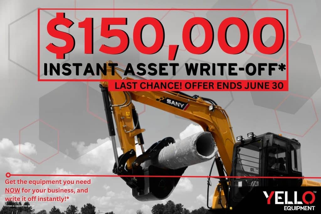 Instant Asset WriteOff For Your New Sany Machine YELLO Equipment